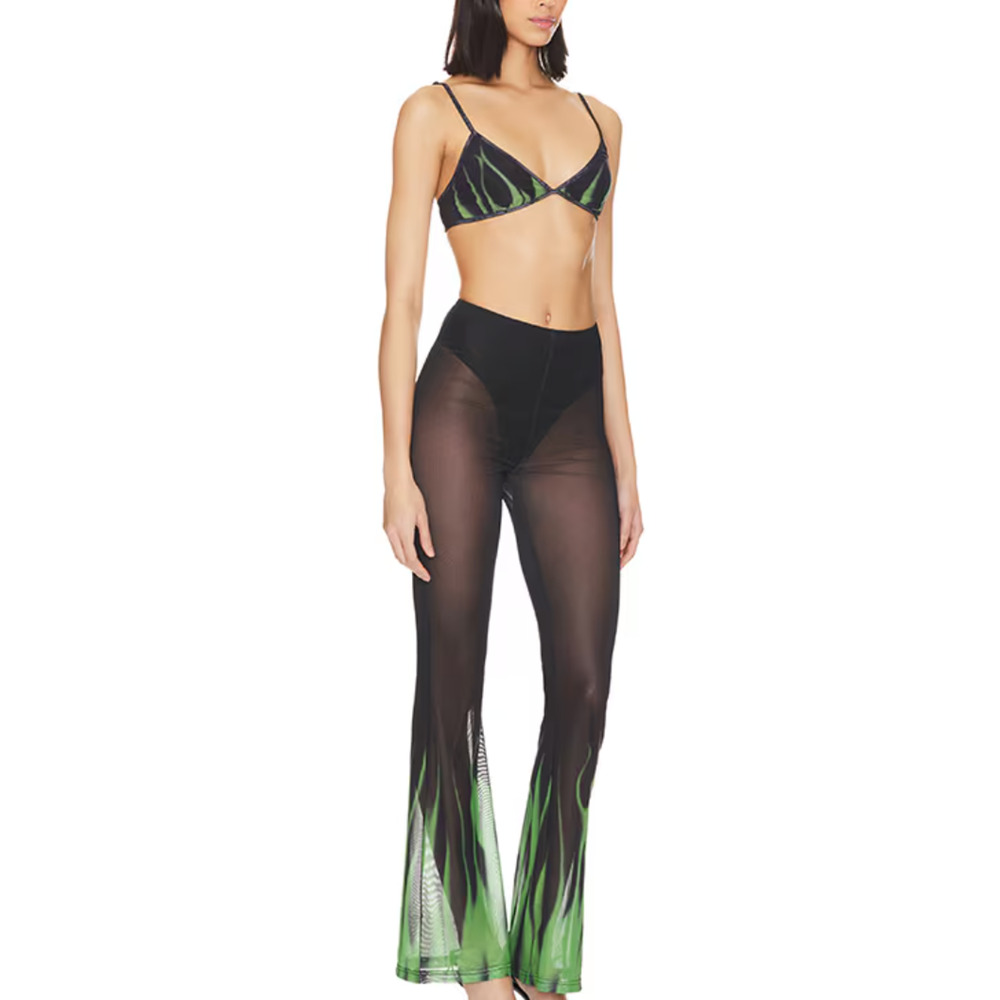 Superdown Black Flare Pant Set SMALL Crop Top Flames Coachella Festival $88 NEW - Picture 2 of 12
